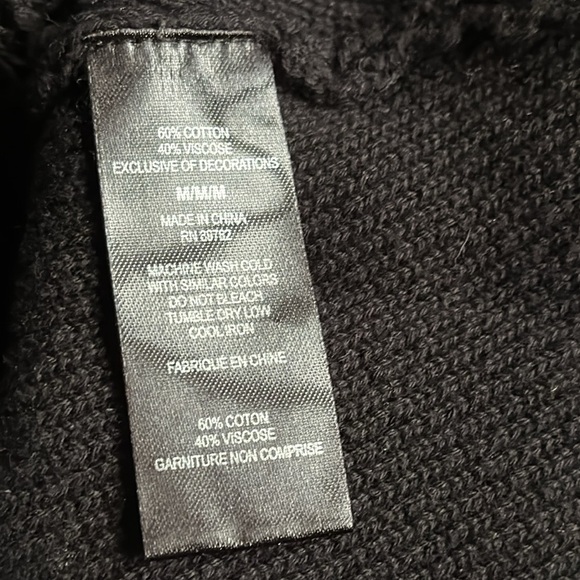 Natori Black Honeycomb Knit Chunky V-Neck Sweater Medium Flaws - Picture 9 of 9